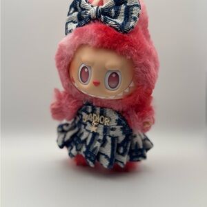 Labubu Dior white and Navy dress with Bow